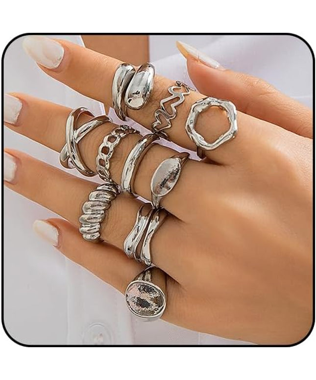 Chunky Rings for Women Adjustable Thick Rings Set Trendy Statement Stackable Ring for Women Chunky Jewlery Irregular Dome Flower Finger Knkuckle Thumb Ring