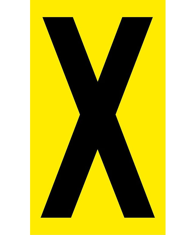 Mighty Line X Letter Alphabet Die Cut Location Markers, Large Decal Stickers for Pallet and Machinery Marking, Heavy-Duty, Peel and Stick Adhesive, Industrial Quality, 6"x10", Pack of 10, Yellow
