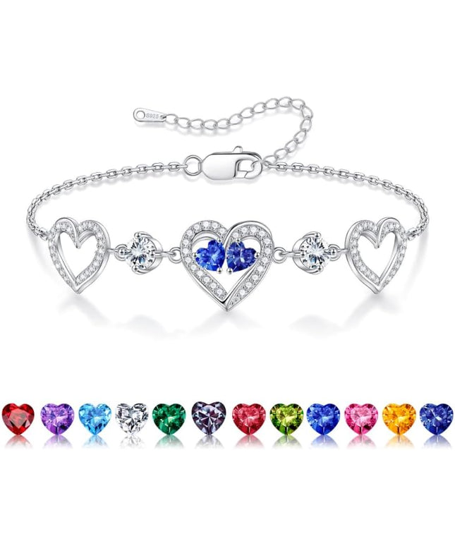 Iefil Valentines Day Gifts for Her - 925 Sterling Silver Heart Birthstone Bracelet Birthday Anniversary Jewelry Gifts for Her Wife