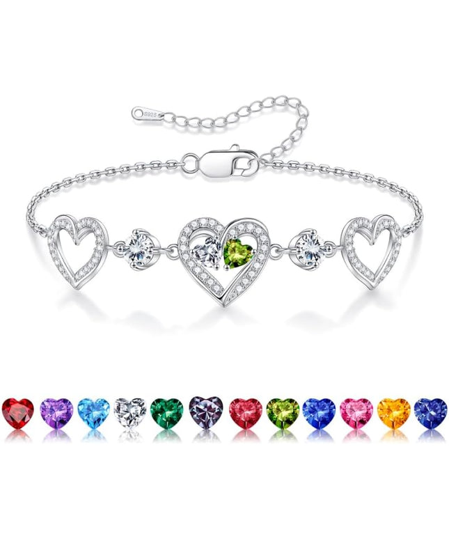 Iefil Valentines Day Gifts for Her - 925 Sterling Silver Heart Birthstone Bracelet Birthday Anniversary Jewelry Gifts for Her Wife