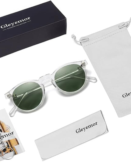 Gleyemor Vintage Polarized Sunglasses for Men Round Sunglasses UV400 Protection Retro Hand-crafted Acetate Frame