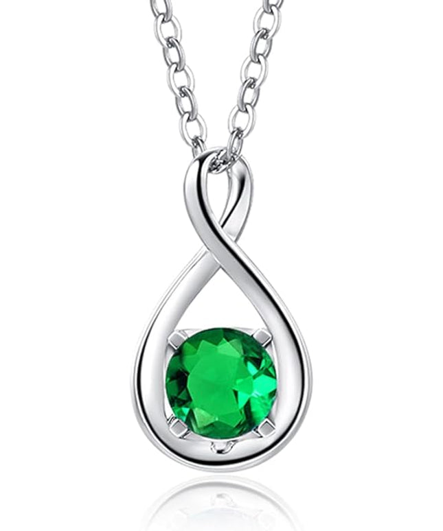 FANCIME 14K Solid Gold Birthstone Pendant with Sterling Silver Chain Infinity Gemstone Necklace Fine Jewelry Anniversary Birthday Christmas Gifts for Women Wife Her