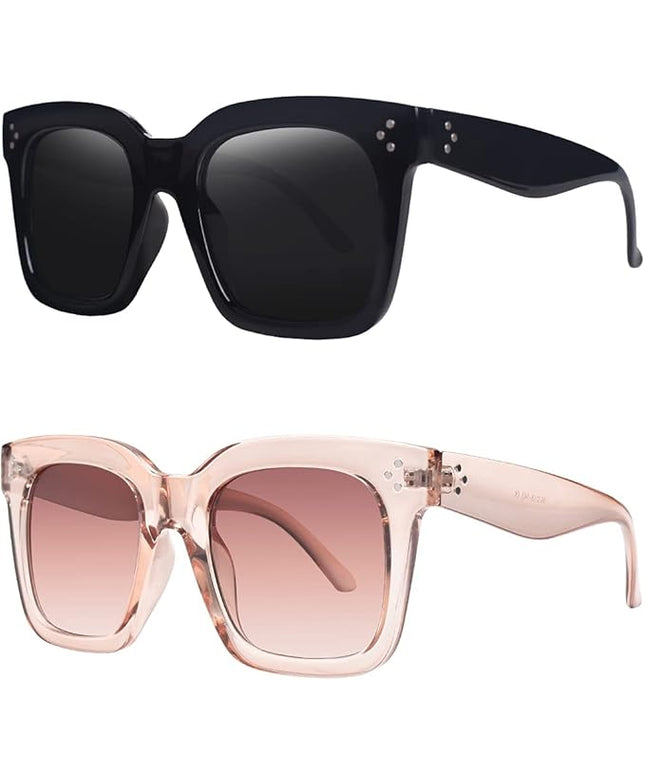Vintage Women Oversized Sunglasses Designer Luxury Square Sun Glasses UV400 Protection Flat Lens