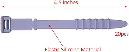 Reusable Silicone Zip Ties Cord Organizer: Silicone Cable Ties Straps for Cable Management - 20PCs 4.5” Purple Elastic Wire Cord Organizer for Home Office and Travel