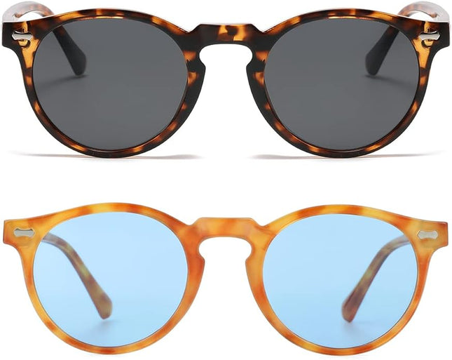 Gleyemor Vintage Polarized Sunglasses for Men Round Sunglasses UV400 Protection Retro Hand-crafted Acetate Frame