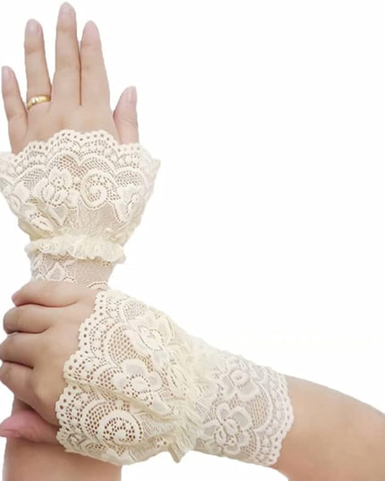 Women's Short Lace Gloves Fingerless for Driving Wedding Wrist Length Bridal Prom Gloves