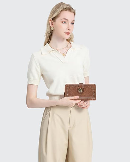 SENDEFN Wallet for Women RFID Blocking Leather Clutch Long Purse Large Capacity Credit Card Holder Wristlet
