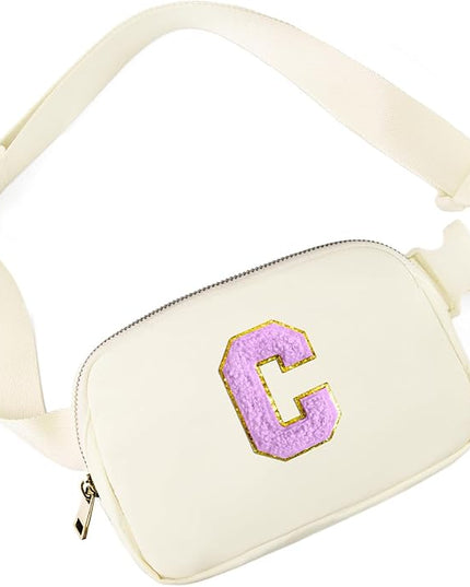Gitus Gifts for 8 9 10 11 12 Year Old Girls Belt Bag Fanny Pack Crossbody Bags with Initial Letter Patch Cute Stuff Birthday Gifts for Teen Girls Women Personalized Trend Stuff (Ivory-C)