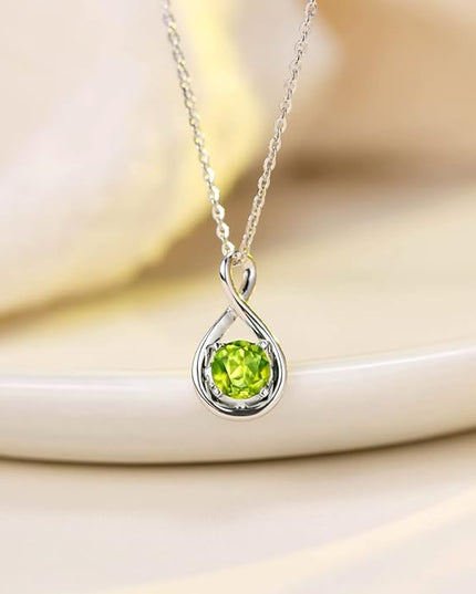 FANCIME 14K Solid Gold Birthstone Pendant with Sterling Silver Chain Infinity Gemstone Necklace Fine Jewelry Anniversary Birthday Christmas Gifts for Women Wife Her
