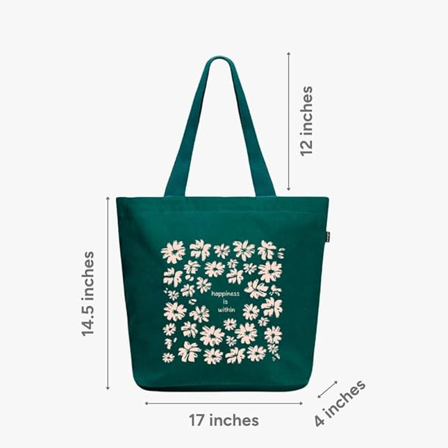 Ecoright Aesthetic Canvas Tote Bag for Women Large Zipper Tote Bags with Pocket, Womens Tote Bag for Yoga, Work, Beach
