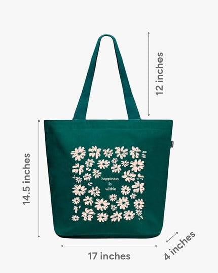 Ecoright Aesthetic Canvas Tote Bag for Women Large Zipper Tote Bags with Pocket, Womens Tote Bag for Yoga, Work, Beach