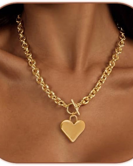 Cute Heart Necklace Dainty 18k Gold Plated Tiny Heart Pendant Choker Necklaces Small Gold Love Open Heart Chain Necklace for Women Simple Gold Necklace for Women Trendy Jewelry