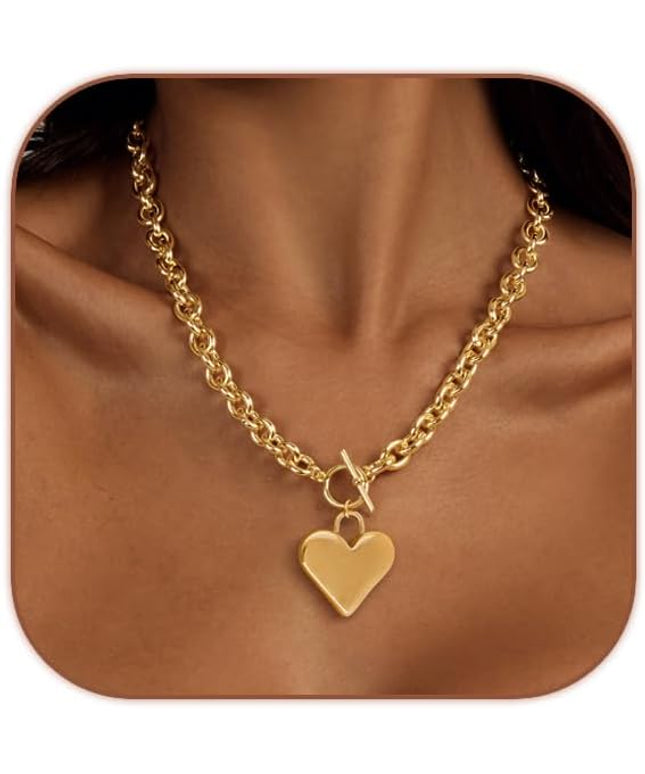 Cute Heart Necklace Dainty 18k Gold Plated Tiny Heart Pendant Choker Necklaces Small Gold Love Open Heart Chain Necklace for Women Simple Gold Necklace for Women Trendy Jewelry