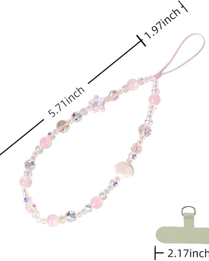 Cute Sparkling Star & Cat's Eye Phone Lanyard, Beaded Crystal Charm Strap for Phone Keys Purse - Gift for Women