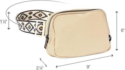 C.C Aztec Strap Fanny Pack For Women Unisex - Daily Waist Crossbody Belt bag With Adjustable Strap (Beige)