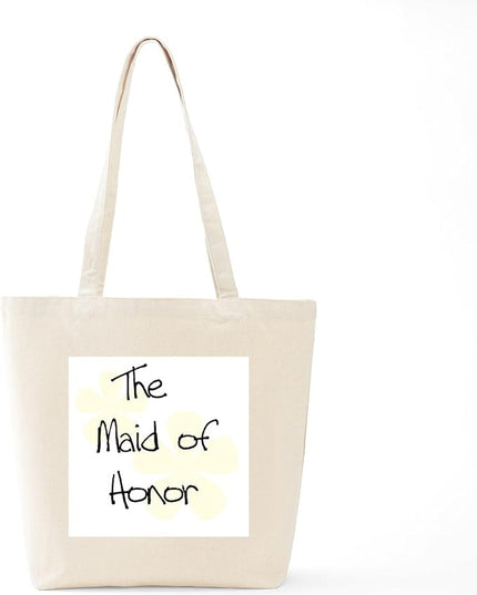 CafePress Yellow Flowers Maid of Honor Tote Bag Reusable Natural Beige Canvas Shopping Bag