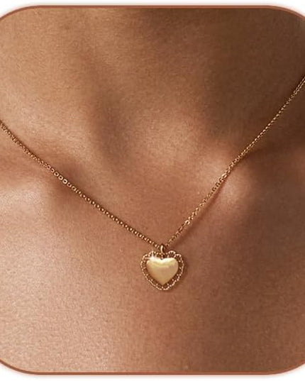 Cute Heart Necklace Dainty 18k Gold Plated Tiny Heart Pendant Choker Necklaces Small Gold Love Open Heart Chain Necklace for Women Simple Gold Necklace for Women Trendy Jewelry