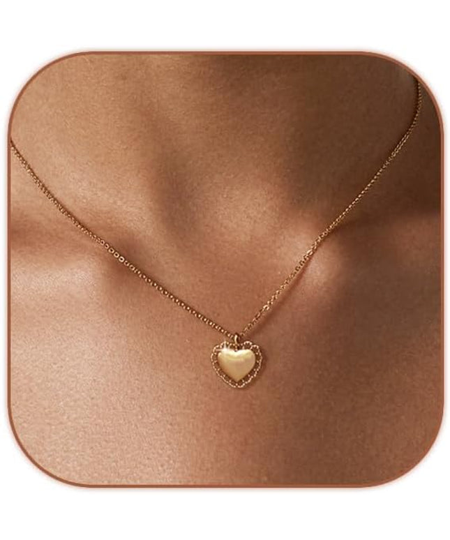 Cute Heart Necklace Dainty 18k Gold Plated Tiny Heart Pendant Choker Necklaces Small Gold Love Open Heart Chain Necklace for Women Simple Gold Necklace for Women Trendy Jewelry