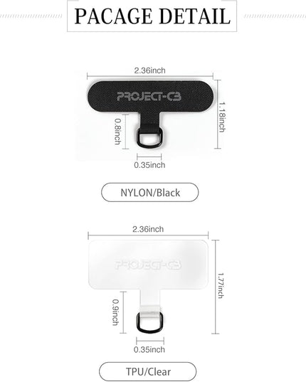 project-cb Phone Tether Tab 2 Pack,Universal Phone Lanyard Patch Without Adhesive,Phone Strap Replacement Part for Cell Phone (Black&Clear)