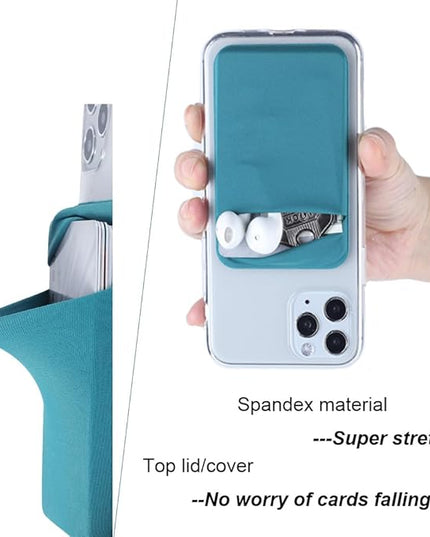 3Pack Cell Phone Card Holder Pocket for Back of Phone,Stretchy Stick on Wallet Credit Card ID Case Pouch Sleeve Self Adhesive Sticker with Flap for iPhone Samsung Galaxy-2Black+1Teal Green