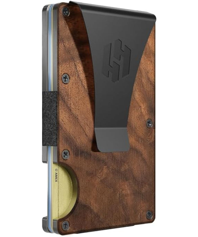 Hayvenhurst Wallet For Men - Reinvented Design Men's Wallet - Slim, Minimalistic & Seamless Card Case, Blocks RFID Scanners, Holds 12 Cards (Walnut Wood)
