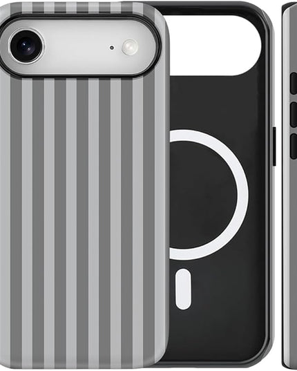 Magnetic for iPhone 17 Air Case Cute Stripes Phone Case, Shockproof Slim TPU and Hard PC Protective Phone Cover Compatible with MagSafe Designed for Women Girls, Gray