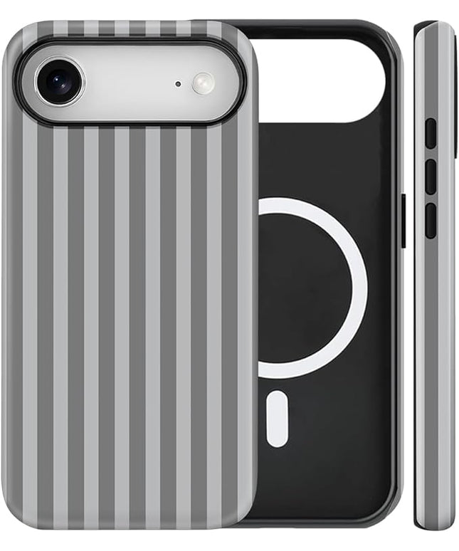 Magnetic for iPhone 17 Air Case Cute Stripes Phone Case, Shockproof Slim TPU and Hard PC Protective Phone Cover Compatible with MagSafe Designed for Women Girls, Gray