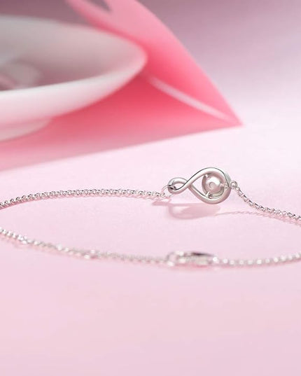 FANCIME Love Bracelet 925 Sterling Silver Infinity Birthstone Bracelets for Women Fine Jewelry Birthday Christmas Gifts for Her Mom Wife, Chain Length 6.7"+1.2" Extend