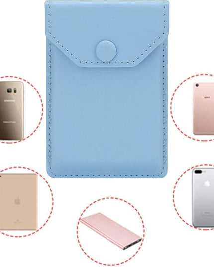 Self Adhesive Cell Phone Leather Wallet Stick On Card Holder fits Most Credit Card Holder Pocket Wallet for Men Women - RFID Blocking Sleeve Covers Light Blue