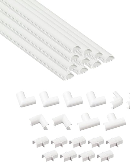 D-Line Half Round Cord Hider, Patented Cable Cover, Hide TV Wall Mount Wires, Raceway for Cords, Decorative Wire Covers, Paintable, Adhesive Cable Concealer, 10x 0.78in W x 0.39in H x 15.7in L, White