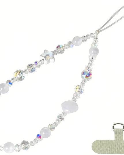 Cute Sparkling Star & Cat's Eye Phone Lanyard, Beaded Crystal Charm Strap for Phone Keys Purse - Gift for Women