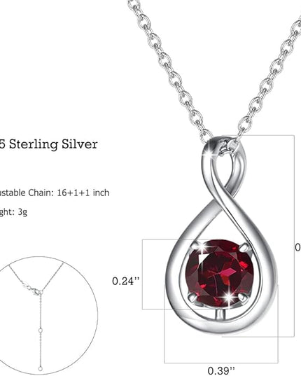FANCIME Birthstone Necklaces for Women Fine Jewelry Sterling Silver Dainty Infinity Pendant Anniversary Birthday Christmas Gifts for Her Wife Mom Lady Daughter, Chain 16"+2" Extend