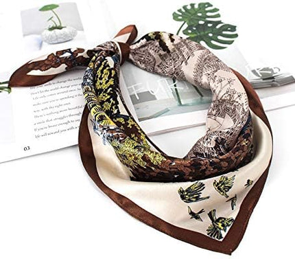 ANDANTINO 100% Real Mulberry Silk Scarf -21'' x 21''- Lightweight Neckerchief –Women Men Small Square Digital Printed Scarves