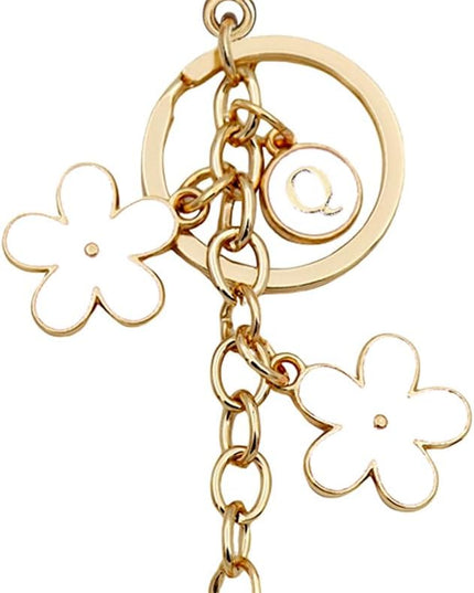 Cute Initial Letter Keyring for Women Girls Nice Flower Keychains for Handbag Backpack