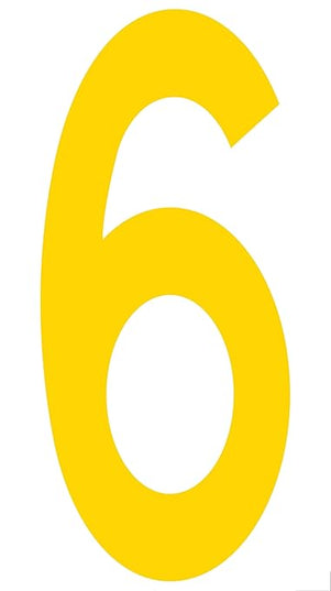Mighty Line 6 Number Floor Markers Decal Stickers Tape, Large Die Cut Outs, Heavy-Duty, Peel and Stick Adhesive, Industrial Quality, 4.5"x10", Pack of 10
