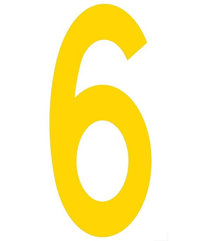 Mighty Line 6 Number Floor Markers Decal Stickers Tape, Large Die Cut Outs, Heavy-Duty, Peel and Stick Adhesive, Industrial Quality, 4.5"x10", Pack of 10