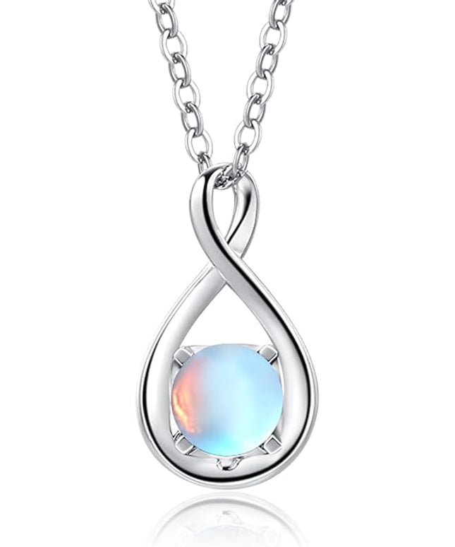 FANCIME 14K Solid Gold Birthstone Pendant with Sterling Silver Chain Infinity Gemstone Necklace Fine Jewelry Anniversary Birthday Christmas Gifts for Women Wife Her