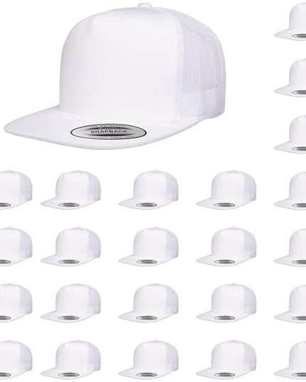 Yupoong 5-Panel YP Classic Trucker Cap | High Profile Flat Visor Snapback | OSFM | Bulk Packs Available