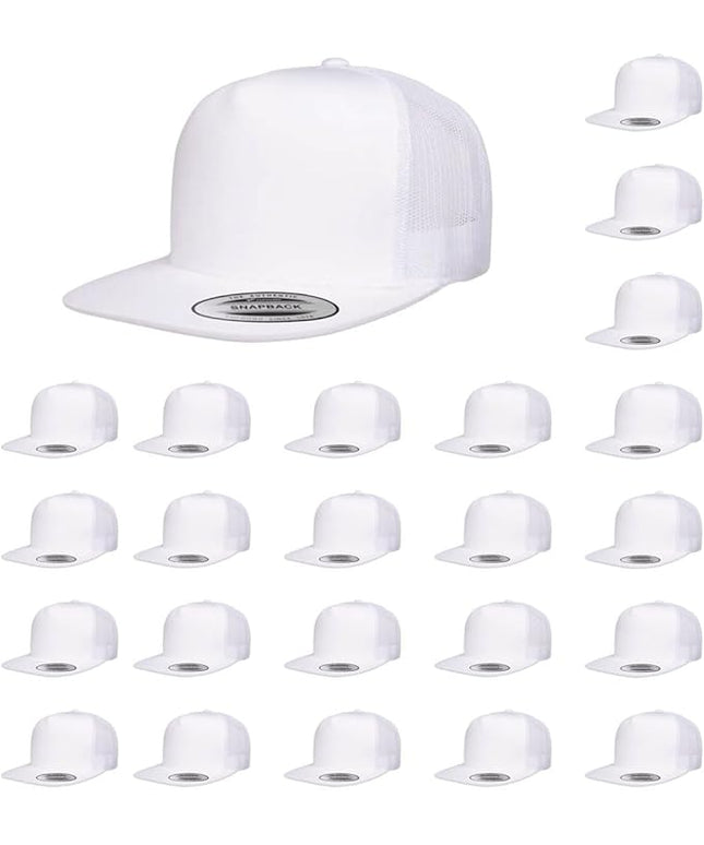 Yupoong 5-Panel YP Classic Trucker Cap | High Profile Flat Visor Snapback | OSFM | Bulk Packs Available