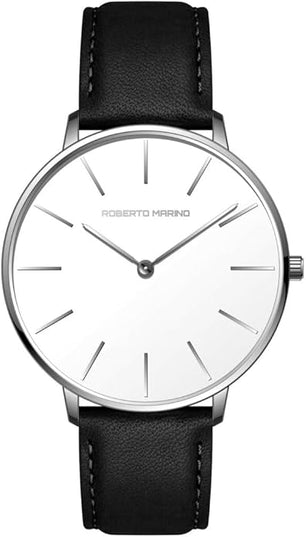 Roberto Marino RM1423 Men’s Luxury Watch – Japanese Quartz, Leather Strap, White Dial, 3 ATM Water Resistant