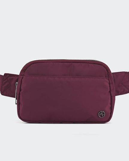 Pander Everywhere Belt Bag for Women, 5 Zipper Pockets Nylon Crossbody Fanny Pack Purse (Red Merlot)