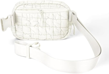 C.C Quilted Puffer Fanny Pack For Women Unisex - Daily Waist Crossbody Belt bag With Adjustable Strap (Ivory)