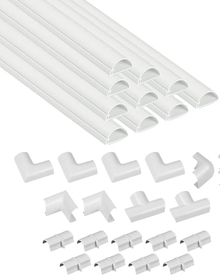 D-Line 157in Cord Cover Kit, Self-Adhesive Wire Hiders, Paintable Cable Raceway to Hide Wires on Wall, Electrical Cable Management - 10x 15.7 Lengths & 19 Accessories - 1.18" (W) x 0.59" (H) - White