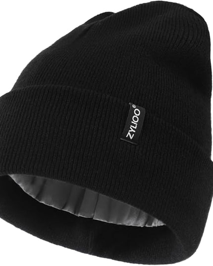 Zylioo Plus Size Fleece Lined Beanie Hat,2XL/XL/L/M/S Thermal Knitted Hat,Winter Warm Lined Snow Hats for Women Men