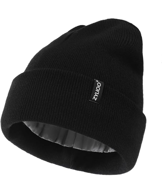 Zylioo Plus Size Fleece Lined Beanie Hat,2XL/XL/L/M/S Thermal Knitted Hat,Winter Warm Lined Snow Hats for Women Men