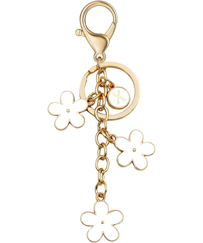Cute Initial Letter Keyring for Women Girls Nice Flower Keychains for Handbag Backpack