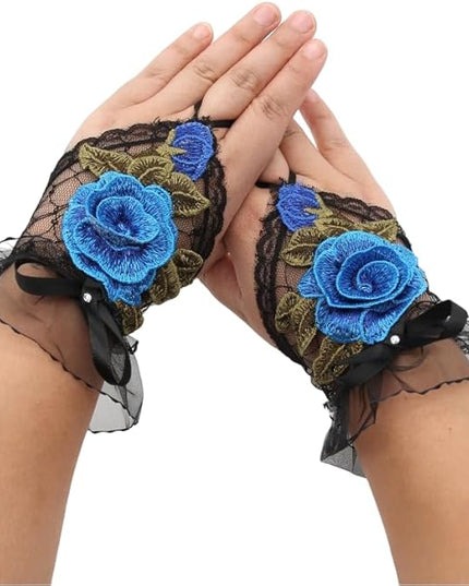 Specell Embroidered Flowers Lace Fingerless Gloves - for Bridal Wedding Cocktail Tea Party Evening Prom Costumes Cosplay
