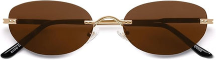 SOJOS Retro Small Oval Sunglasses Womens Trendy Rimless Sun Glasses Vintage Narrow Shades SJ1242