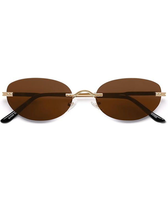 SOJOS Retro Small Oval Sunglasses Womens Trendy Rimless Sun Glasses Vintage Narrow Shades SJ1242