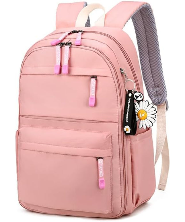 KK Bags Backpack Bookbag Outdoor Daypack Kkbags with Accessories for College High Middle School Student (Pink)